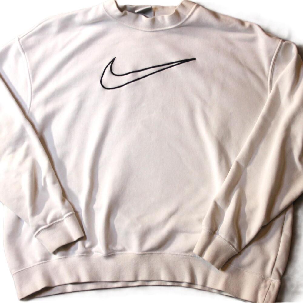 Nike Sweatshirt Mens M White Pullover Crewneck Dri-FIT Moisture Wicking Logo